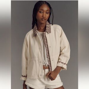 Pilcro Anthropologie Cream and Brown Gingham Jacket